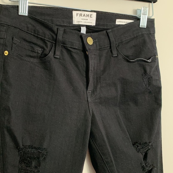 FRAME Le Skinny de Jeanne Crop Ripped Noir Size 27 - Picture 4 of 13
